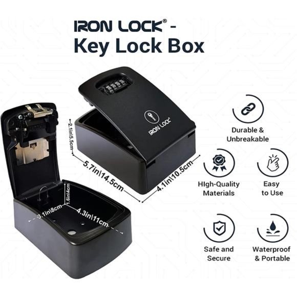 XXL Key Lock Box Wall Mount for Keys 4 Digit Combination with Resettable Code - Picture 2 of 5